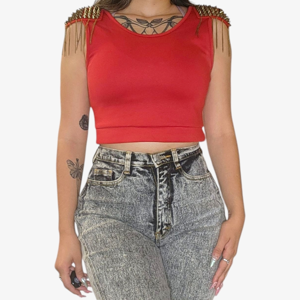Y2k Bright Red Studded Crop Top ❤️